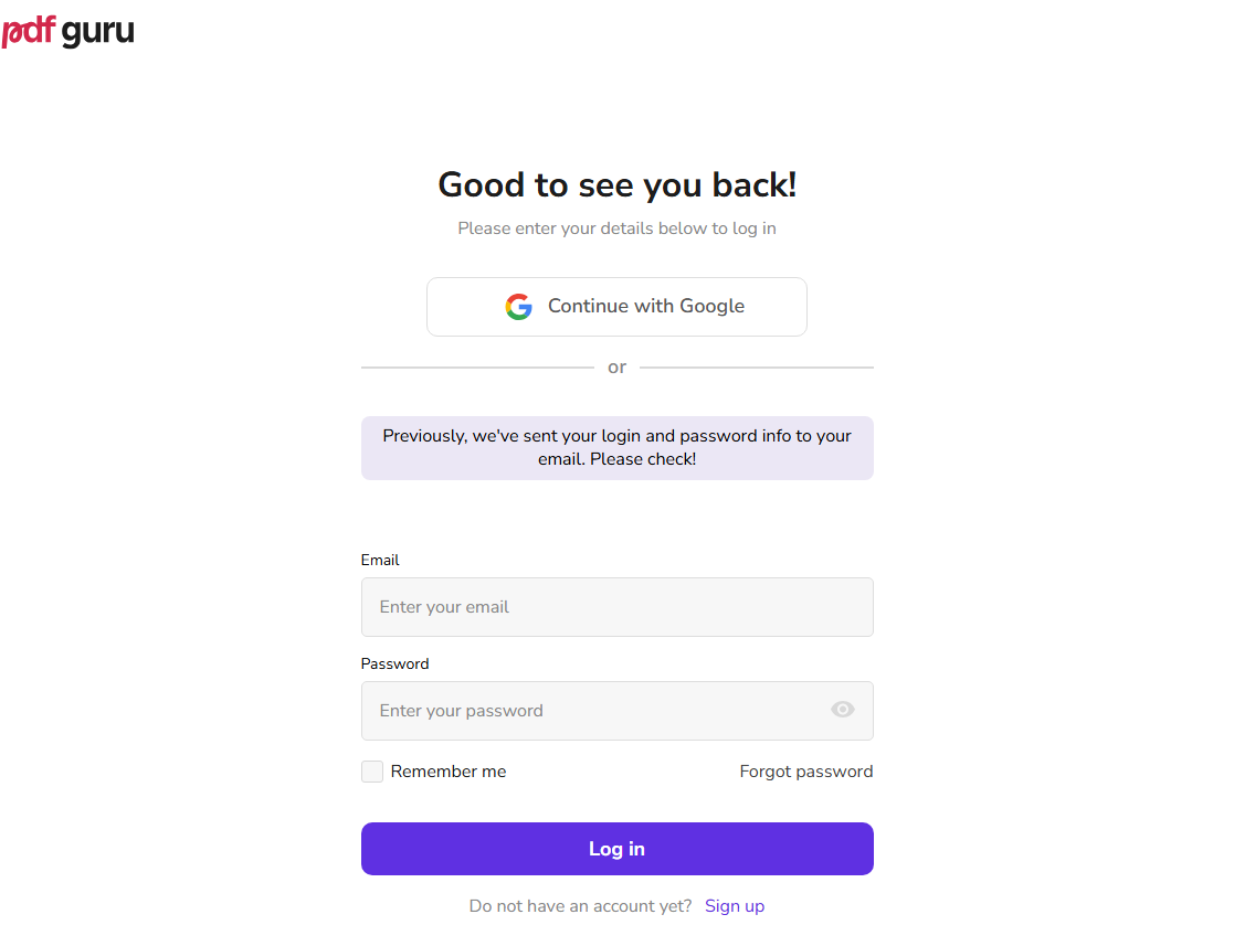 Log into your PDFGuru account