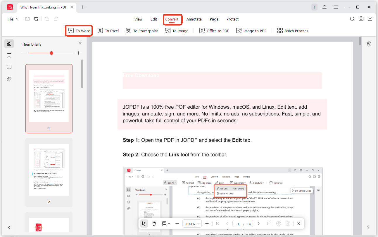 JOPDF converts PDF to Word