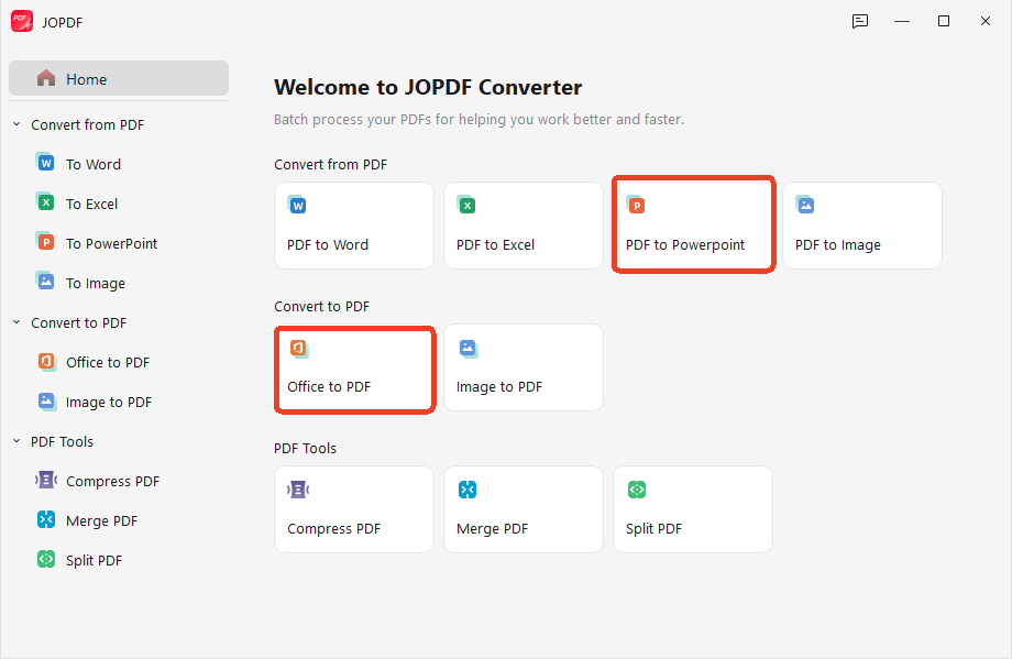 the JOPDF converter interface