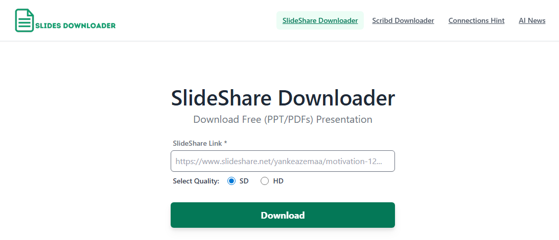 Slidesdownloader interface