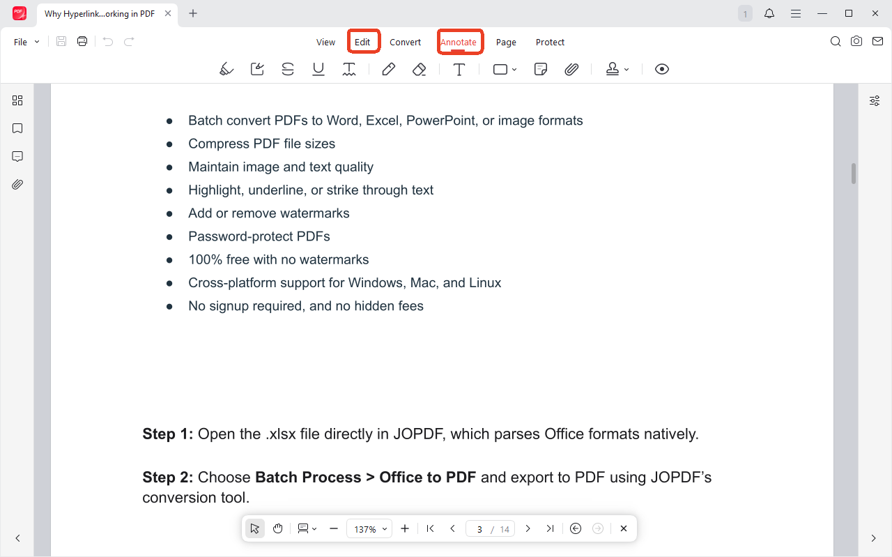 edit the SlideShare PDF with JOPDF