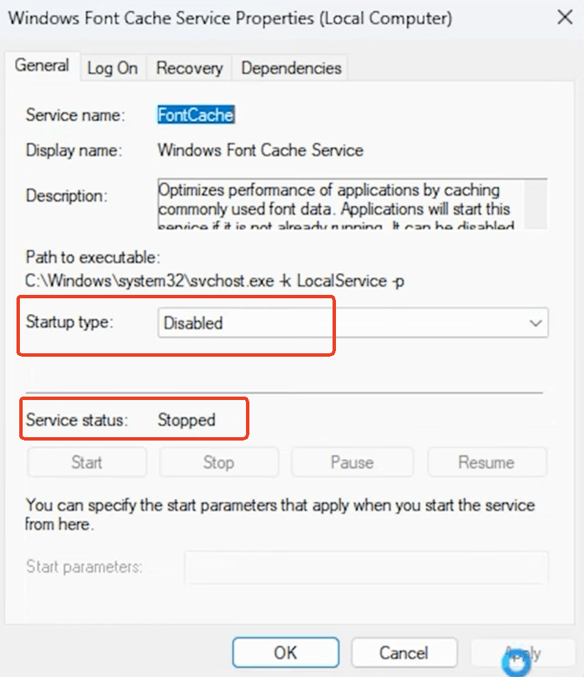 Windows Font Cache Service