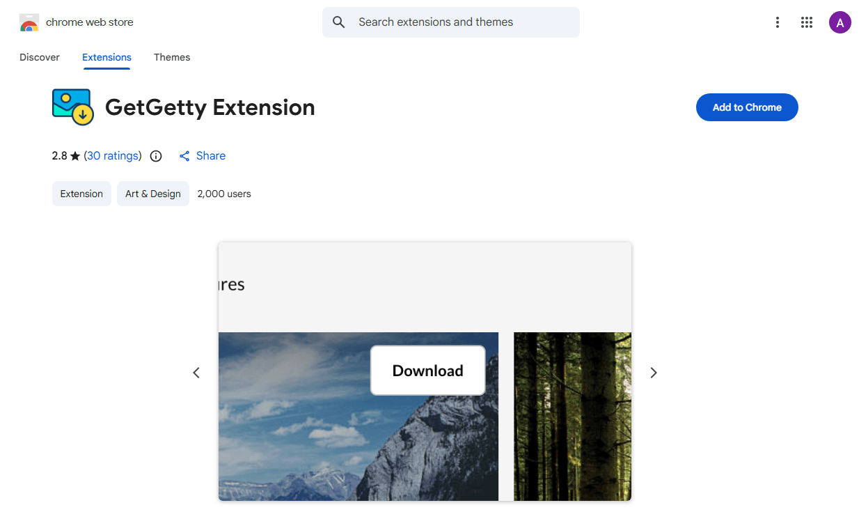 Getty Images browser extension