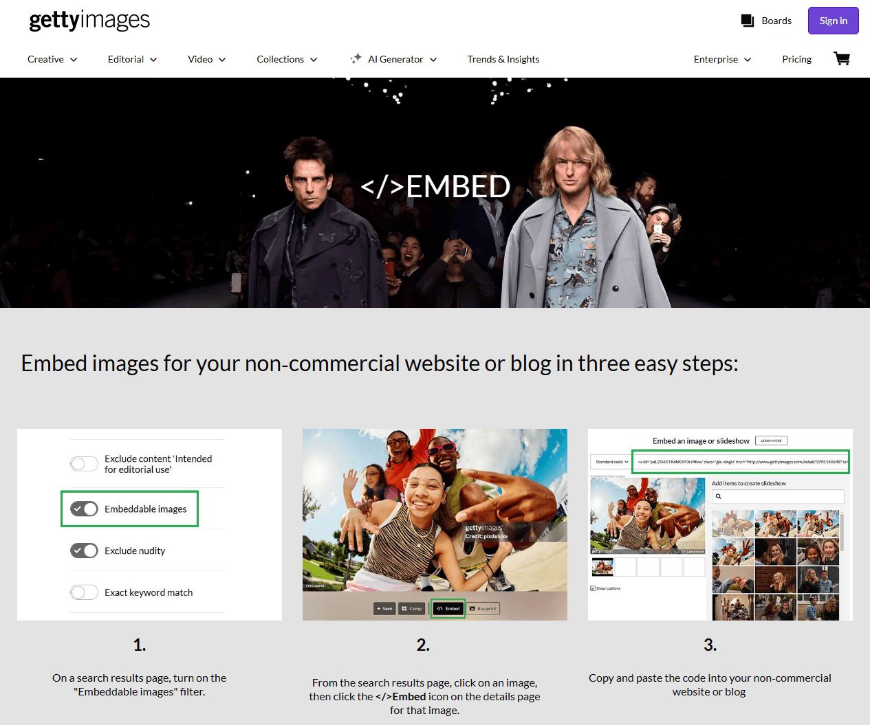 Getty's Free Embed Feature