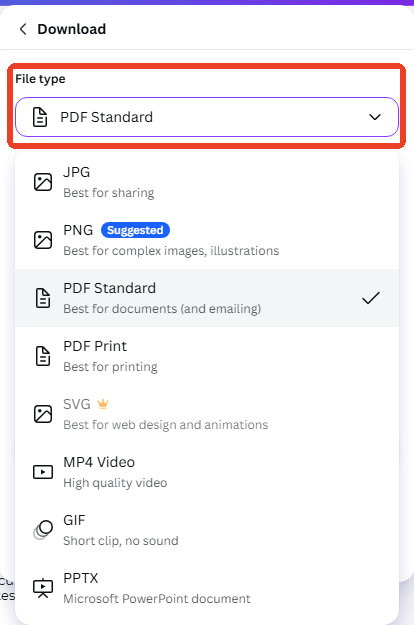 canva pdf standard