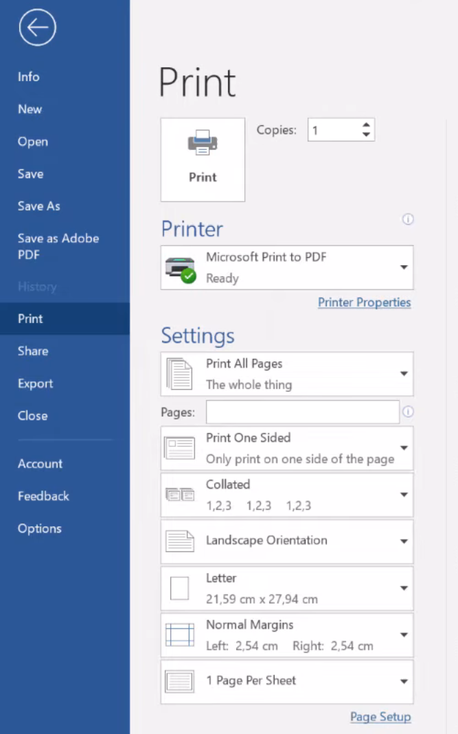 Microsoft Word PDF Printer