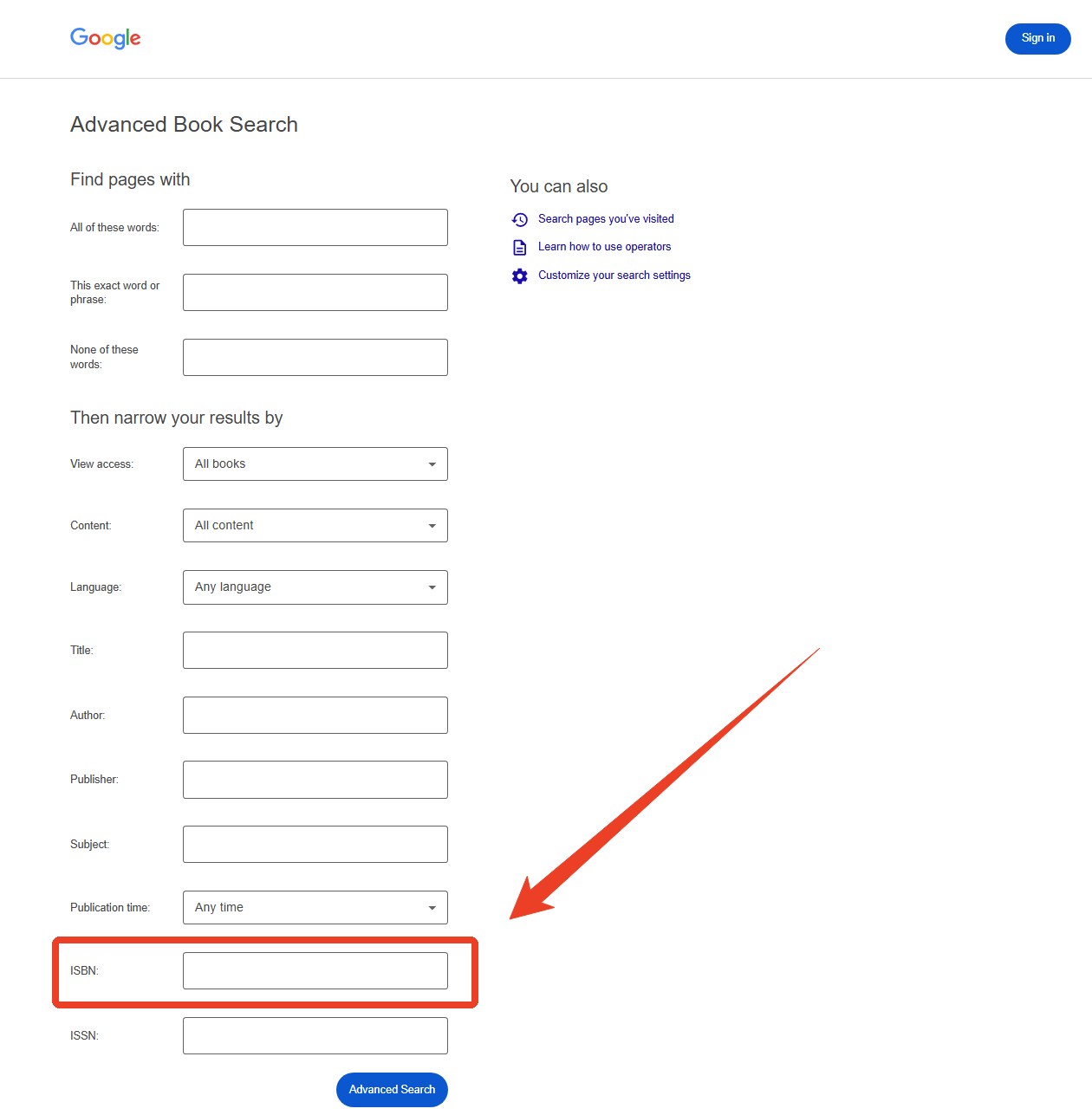 Advanced Book Search ISBN