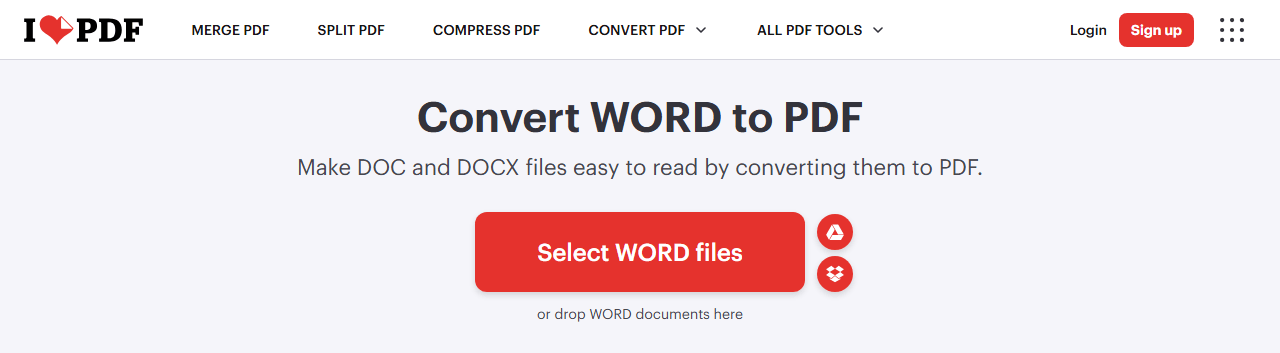 ilovepdf Word to PDF converter online 