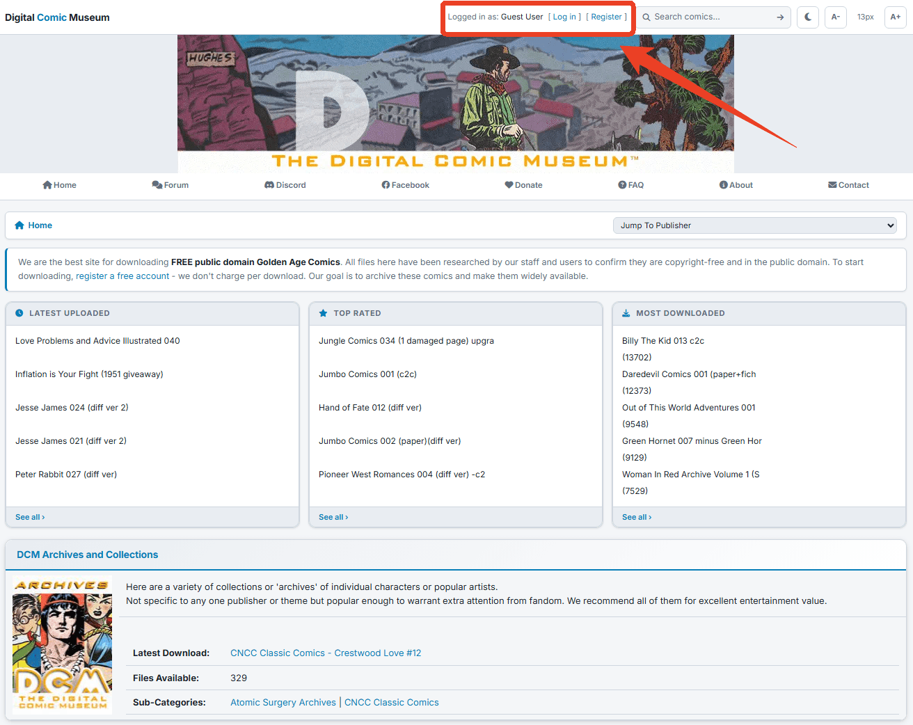 Digital Comic Museum site login
