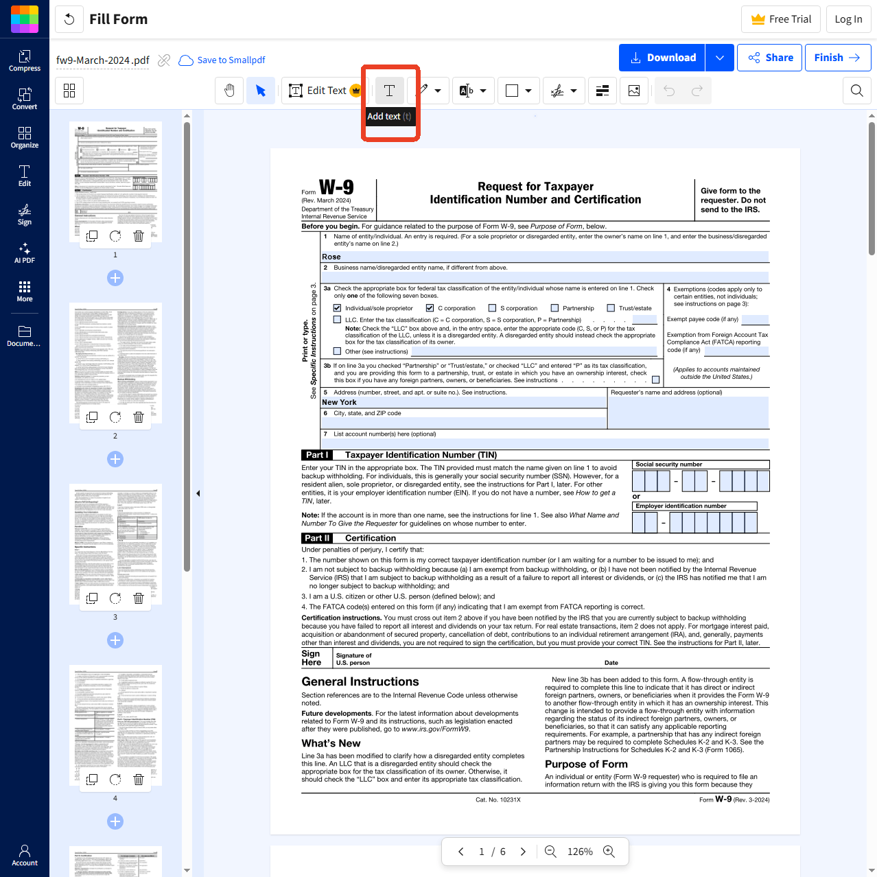 smallpdf edit non-fillable PDF