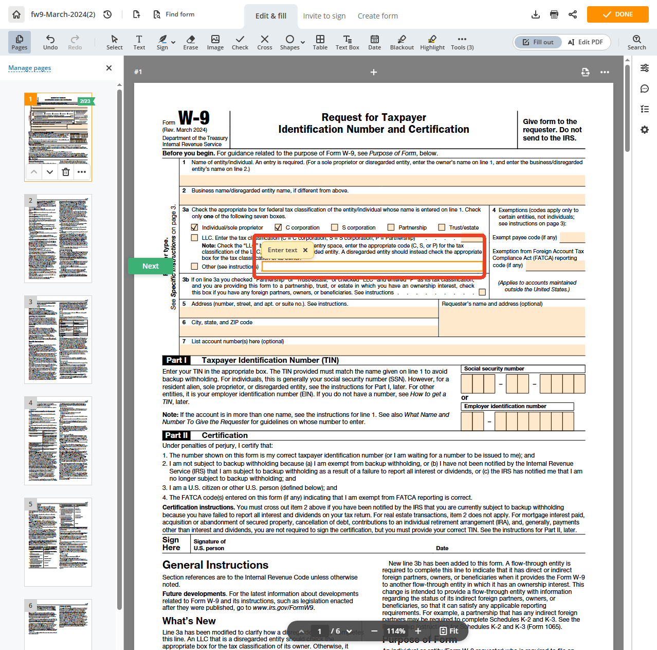 pdfFiller type on pdf form