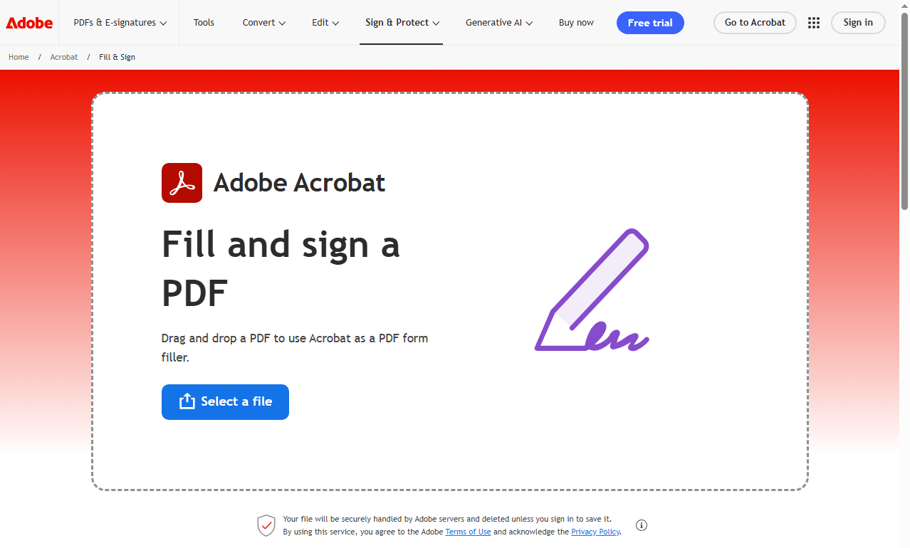 Adobe's Fill & Sign page