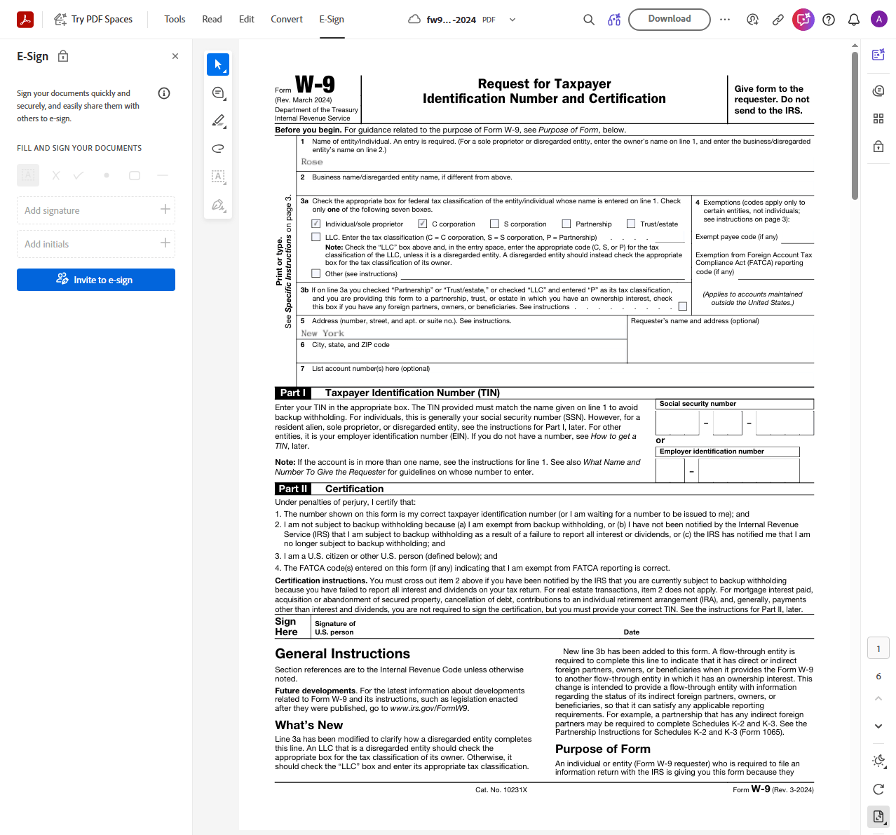 PDF form e-sign