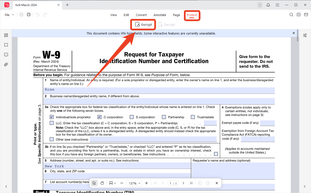 Password Protect a Fillable PDF