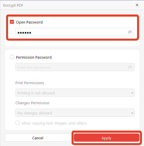 Open password for PDF jopdf
