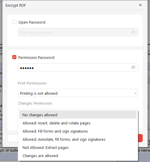 Permission Password for pdf