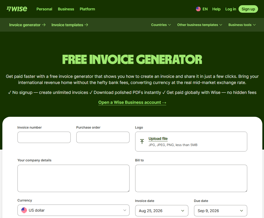 wise free invoice generator