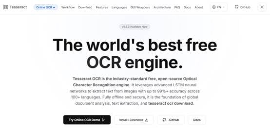 Tesseract OCR software interface
