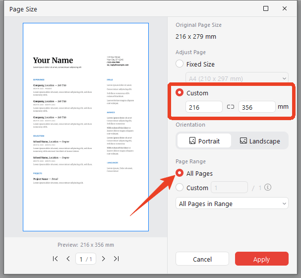 JOPDF Page Setup dialog