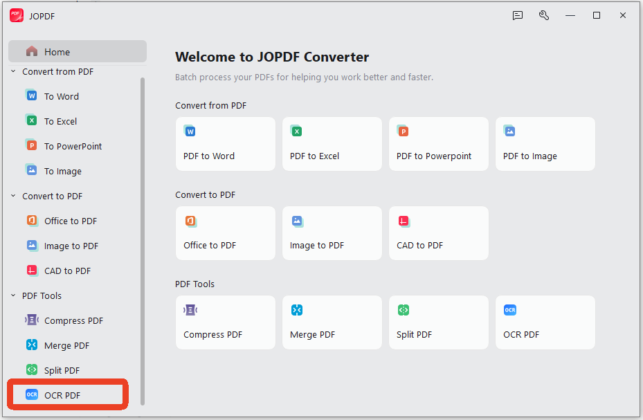 OCR PDF tool in JOPDF