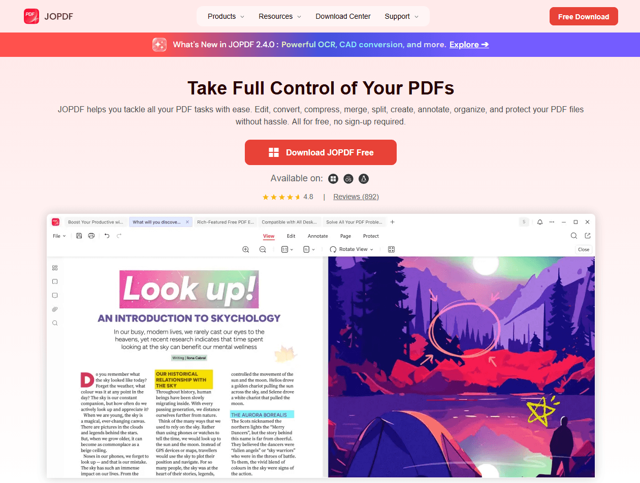 JOPDF PDF editor interface
