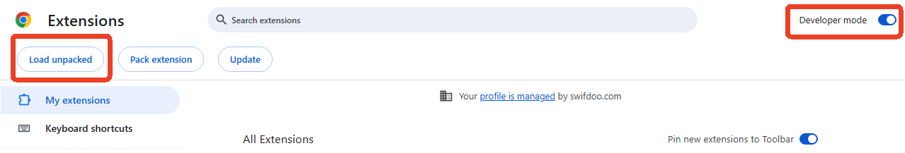 Chrome extension Developer mode