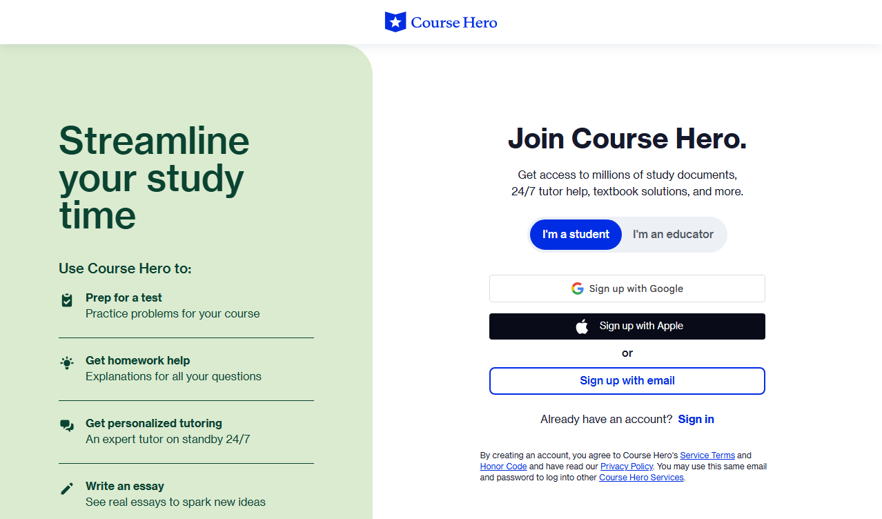 Sign up for a free Course Hero account